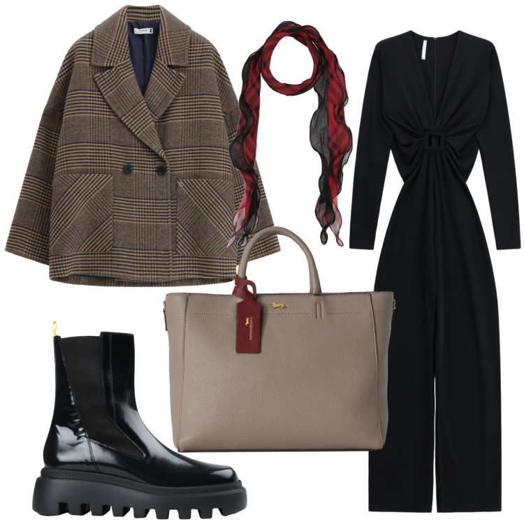 Outfit donna - Giacca camicia over. Stile Basic per Tutti i giorni. Abbinamento con borse a mano, tute, blazer, stivaletti, sciarpe.