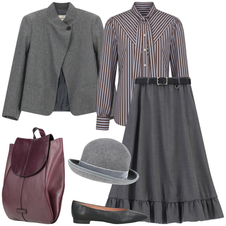Outfit donna - Università. Stile Preppy per Scuola/Università. Abbinamento con camicie, gonne longuette, blazer, cappelli, zaini, ballerine.