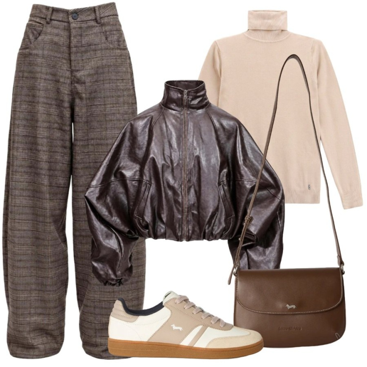 Outfit donna - Bomber e sneakers. Stile Trendy per Tutti i giorni. Abbinamento con pantaloni, bomber, borse a tracolla, sneakers, pullovers.