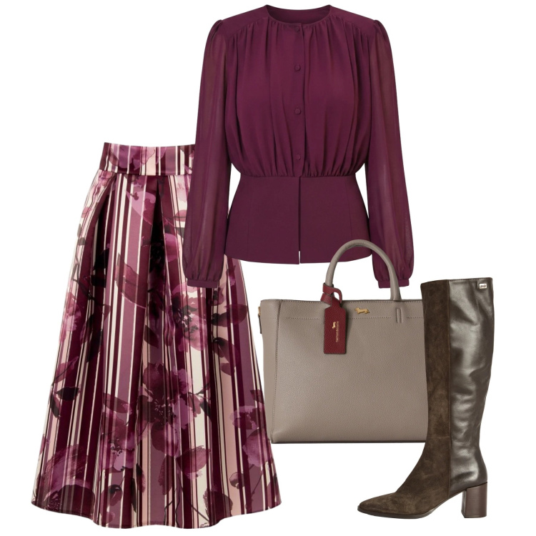 Outfit donna - Aperitivo glam - Focus Donna Curvy. Stile Glamour per Serata fuori. Abbinamento con borse a mano, stivali, bluse, gonne longuette.