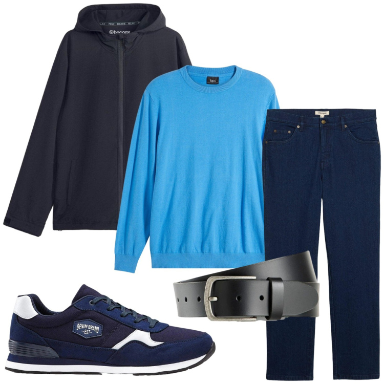 Outfit uomo - Total look #2498023. Stile Urban per Tutti i giorni. Abbinamento con sneakers, giacche, cinture, maglieria, jeans dritti.