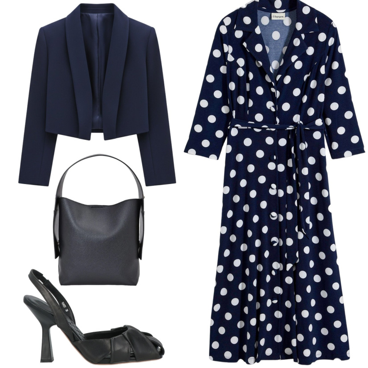 Outfit donna - Total look #2498030. Stile Bon Ton per Cerimonia. Abbinamento con bolero, borse a spalla, décolleté, vestiti chemisier.