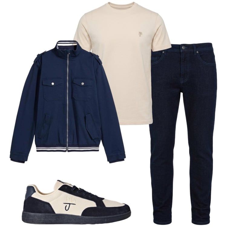 Outfit uomo - Total look #2498032. Stile Casual per Tutti i giorni. Abbinamento con t-shirt, jeans slim fit, sneakers, giacche.