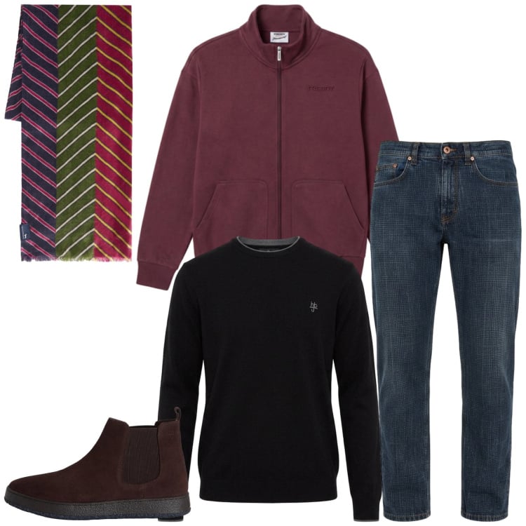 Outfit uomo - Total look #2498041. Stile Trendy per Tutti i giorni. Abbinamento con sciarpe, stivali e stivaletti, maglieria, jeans, felpe.