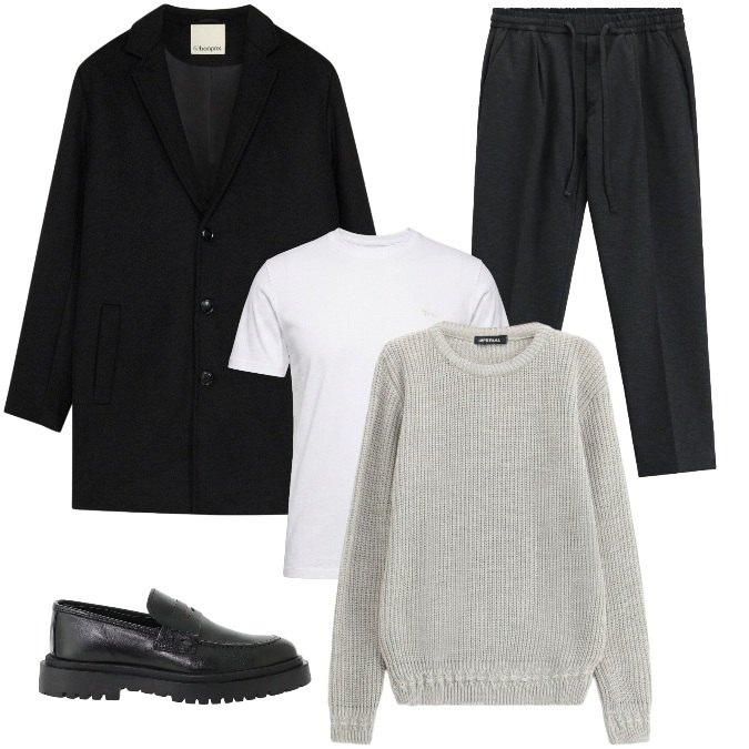 Outfit uomo - Total look #2498047. Stile Business/Elegante per Ufficio. Abbinamento con t-shirt, scarpe stringate, maglieria, pantaloni, cappotti.
