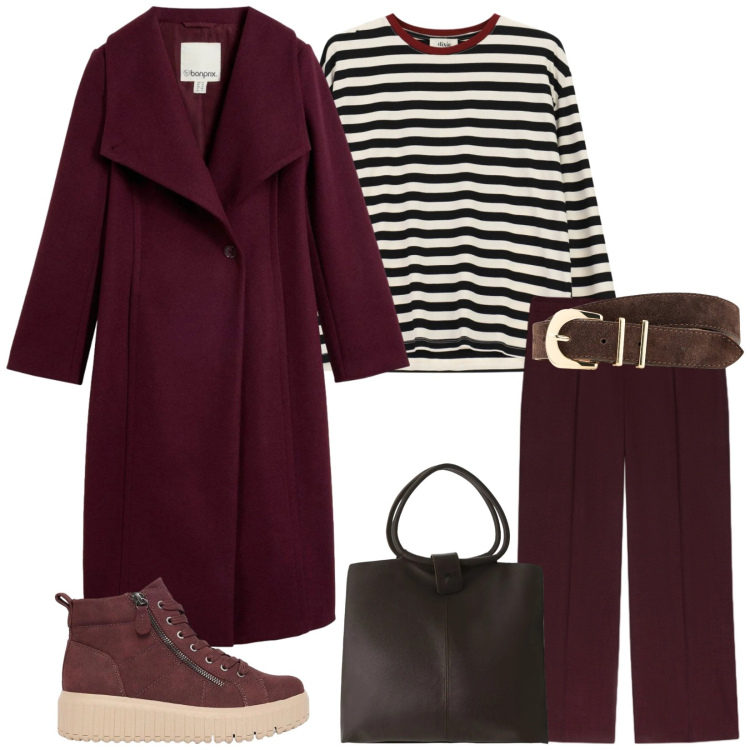 Outfit donna - Total look #2498054. Stile Casual chic per Tutti i giorni. Abbinamento con pantaloni, t-shirt, borse a spalla, sneakers alte, cinture, cappotti.