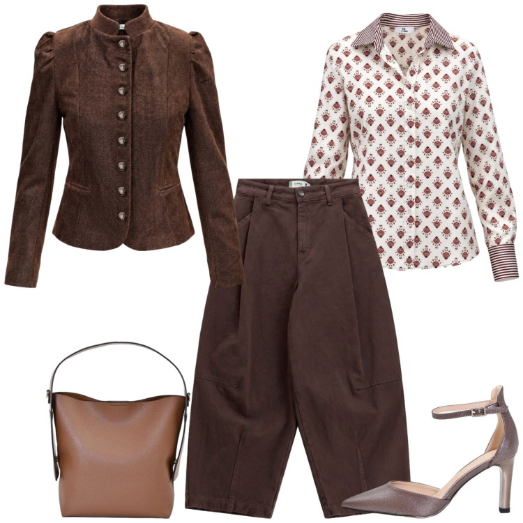 Outfit donna - Total look #2498059. Stile Chic per Serata fuori. Abbinamento con blazer, camicie, pantaloni, borse a mano, décolleté.