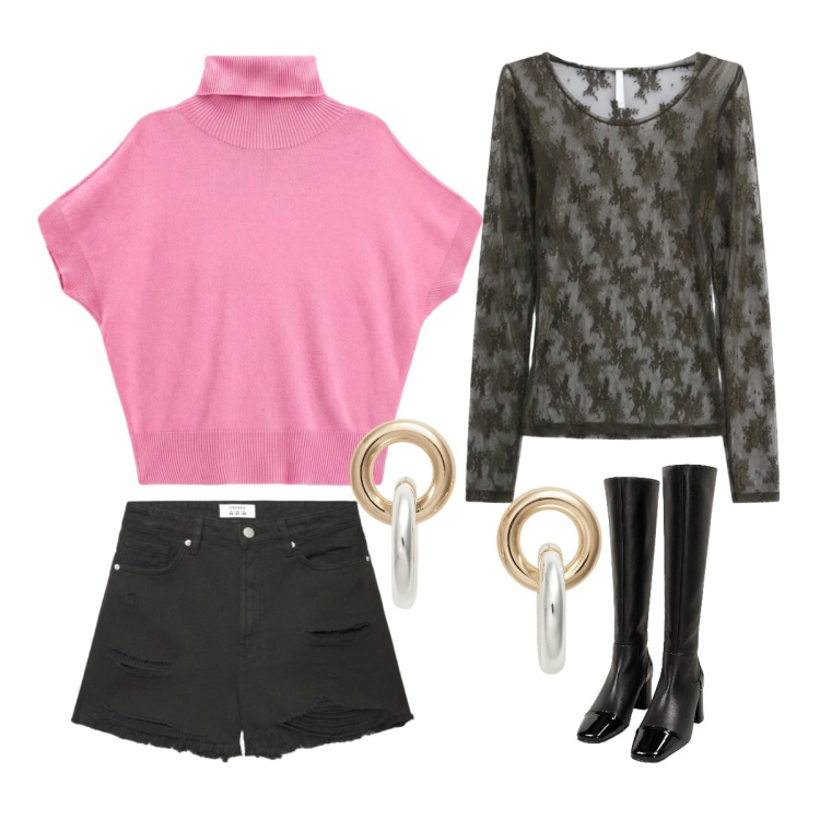 Outfit donna - Scorpione la forza delle passioni. Stile Sexy per Scuola/Università. Abbinamento con pullovers, t-shirt, orecchini, stivali, shorts.