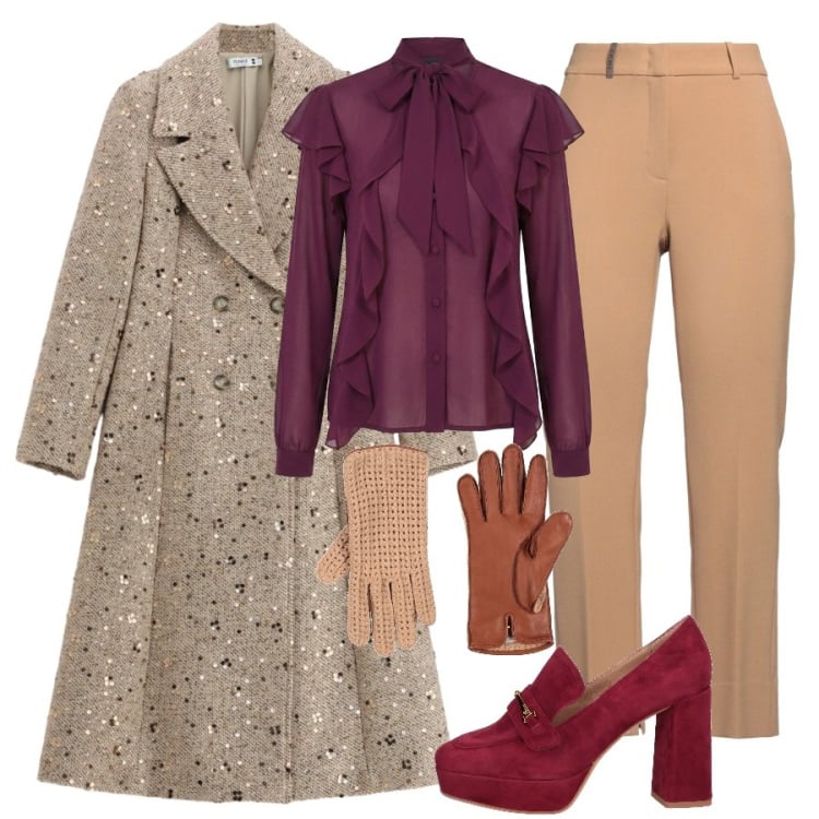Outfit donna - Accessori in primo piano. Stile Trendy per Tutti i giorni. Abbinamento con cappotti, bluse, pantaloni, guanti, mocassini.