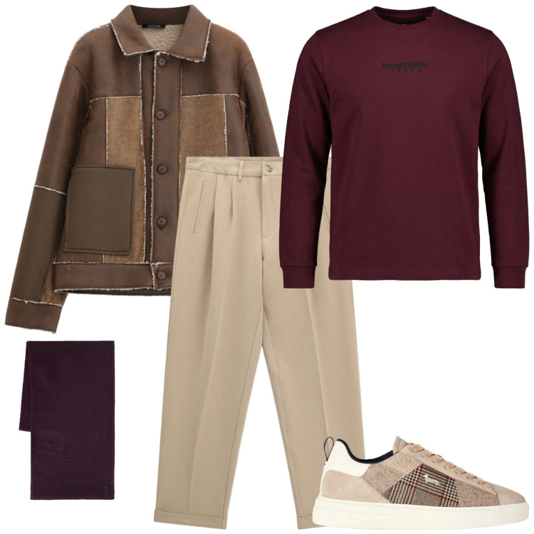 Outfit uomo - Serata fuori. Stile Trendy per Serata speciale. Abbinamento con sneakers, t-shirt, sciarpe, cappotti, pantaloni.