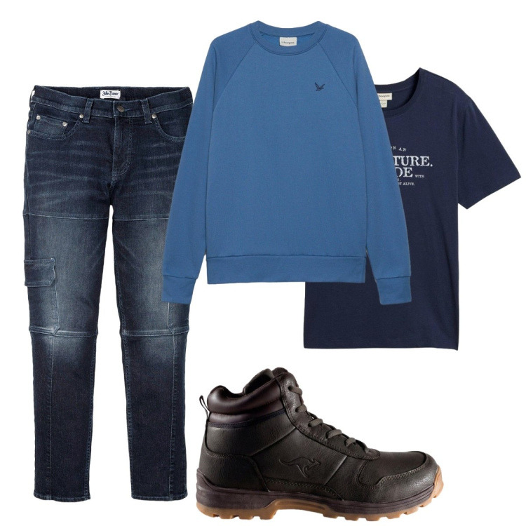 Outfit uomo - Total look #2498164. Stile Casual per Tutti i giorni. Abbinamento con jeans slim fit, t-shirt, stivali e stivaletti, felpe.