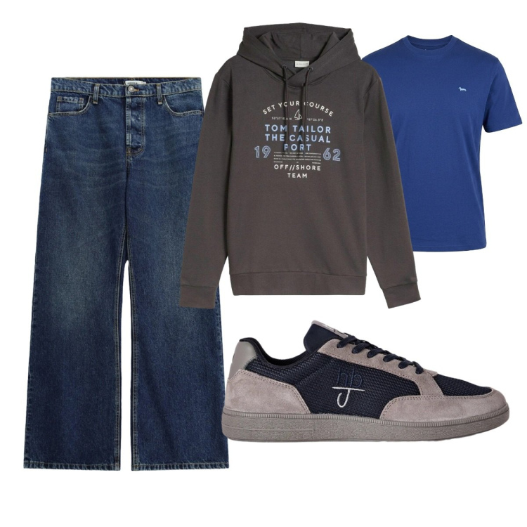 Outfit uomo - Total look #2498165. Stile Casual per Tutti i giorni. Abbinamento con t-shirt, sneakers, jeans, felpe con cappuccio.