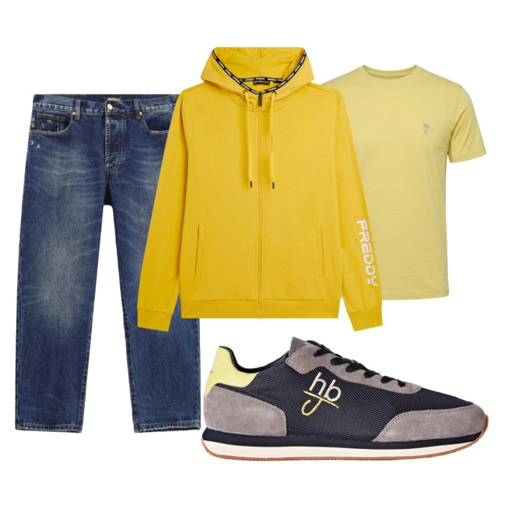 Outfit uomo - Total look #2498166. Stile Casual per Tutti i giorni. Abbinamento con sneakers, t-shirt, jeans dritti, felpe con cappuccio.