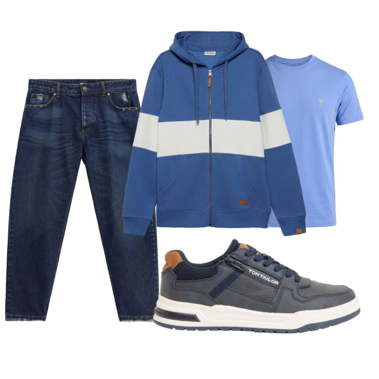 Outfit uomo - Total look #2498168. Stile Casual per Tutti i giorni. Abbinamento con t-shirt, jeans, sneakers, felpe con cappuccio.