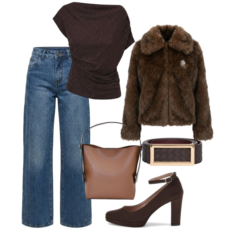 Outfit donna - Aperitivo glam - Focus Donna Curvy. Stile Glamour per Serata fuori. Abbinamento con cinture, bluse, borse a mano, jeans, blazer, décolleté.