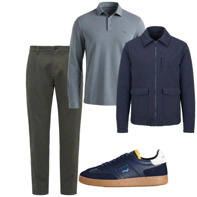 Outfit uomo - Polo a manica lunga. Stile Casual per Tutti i giorni. Abbinamento con polo, sneakers, giacche, pantaloni.