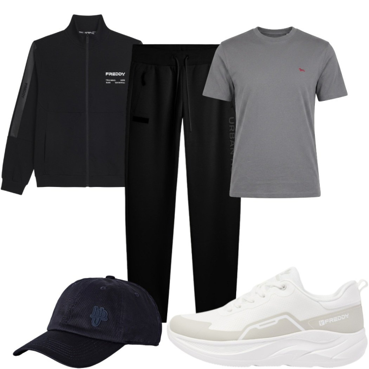 Outfit uomo - Total look #2498212. Stile Casual per Tutti i giorni. Abbinamento con t-shirt, cappelli con visiera, pantaloni, sneakers, felpe.