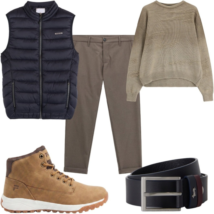 Outfit uomo - Total look #2498215. Stile Casual per Tutti i giorni. Abbinamento con cinture, pantaloni, maglieria, piumini, sneakers alte.