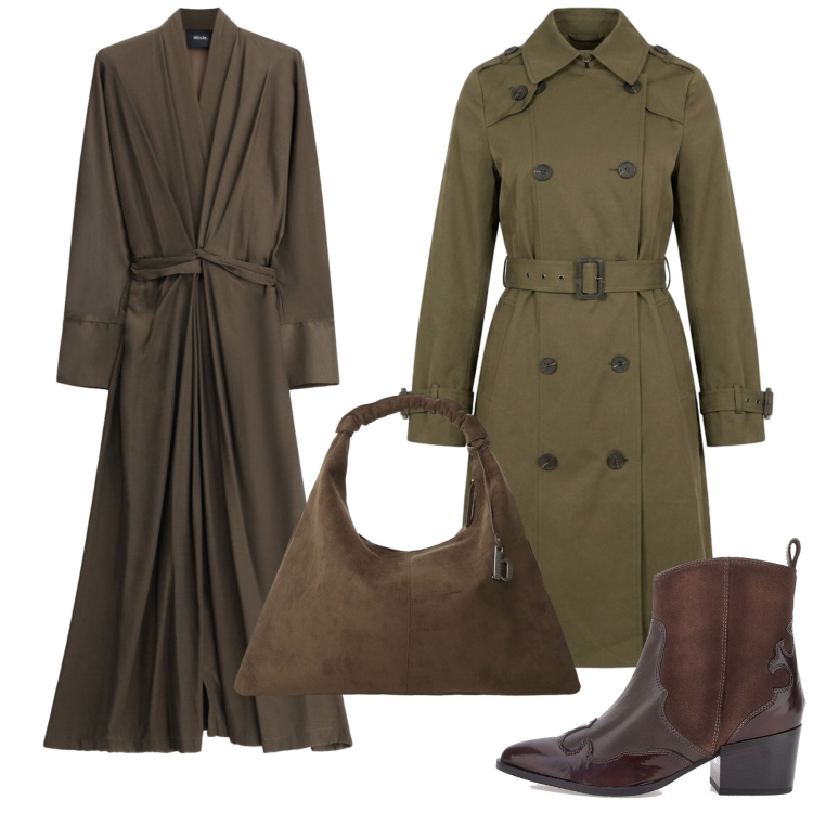 Outfit donna - Oroscopo Lo Scorpione - Ciò che non si m. Stile Chic per Tutti i giorni. Abbinamento con vestiti midi/longuette, borse a spalla, trench, stivaletti texani.