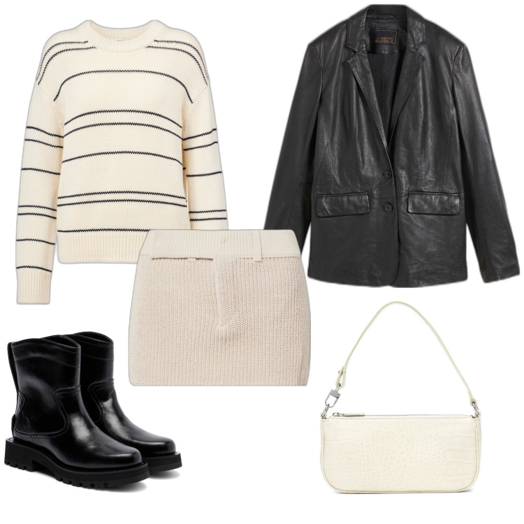Outfit femme - Blazer cuir. Style Tendance pour Tous les jours. Assortir avec blazers, sacs en bandoulière, minijupes, pulls, bottines.