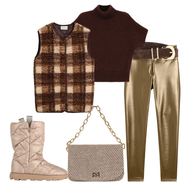 Outfit donna - Total look #2498256. Stile Casual per Tutti i giorni. Abbinamento con maglieria, pantaloni skinny, borse a spalla, stivaletti, cinture, gilet.