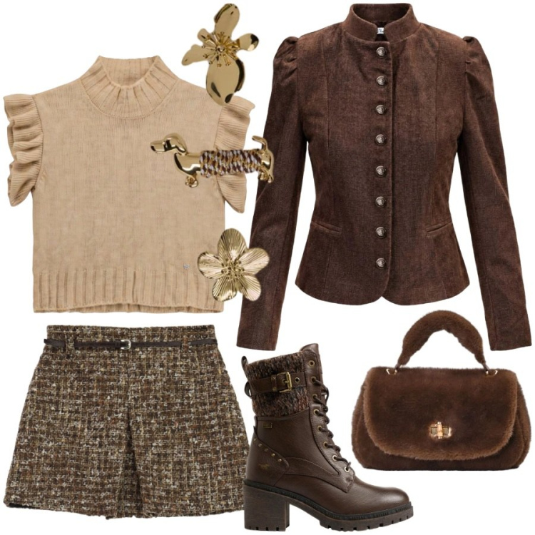 Outfit donna - Semplicemente adorabile. Stile Trendy per Serata fuori. Abbinamento con blazer, minigonne, portachiavi, maglieria, borse a mano, stivaletti.