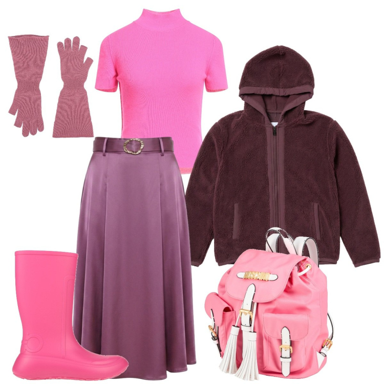 Outfit donna - Total look #2498302. Stile Boho per Tutti i giorni. Abbinamento con blazer, gonne longuette, stivali di gomma, maglieria, zaini, guanti.