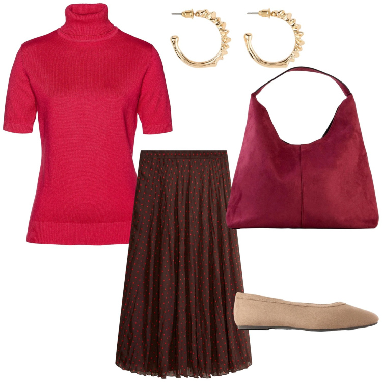 Outfit donna - Ogni giorno. per Scuola/Università. Abbinamento con maglieria, borse a spalla, ballerine, orecchini, gonne lunghe.