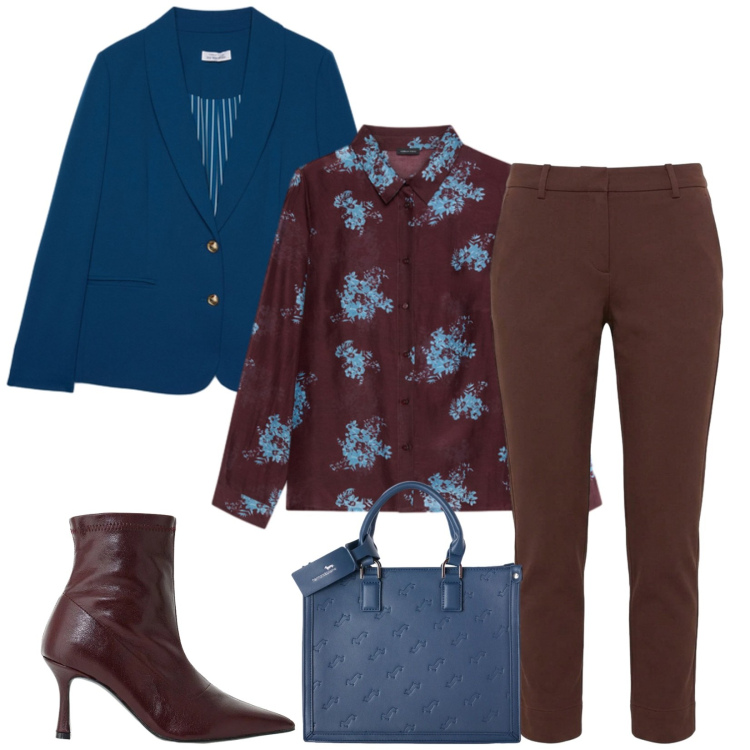 Outfit donna - Total look #2498405. Stile Chic per Ufficio. Abbinamento con borse a mano, pantaloni, stivaletti, camicie, blazer.