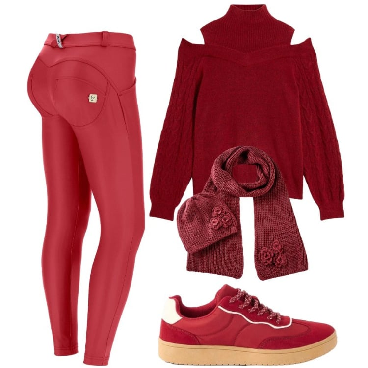 Outfit donna - Amante dello sport. Stile Casual per Sport. Abbinamento con pantaloni skinny, maglieria, sciarpe, sneakers.