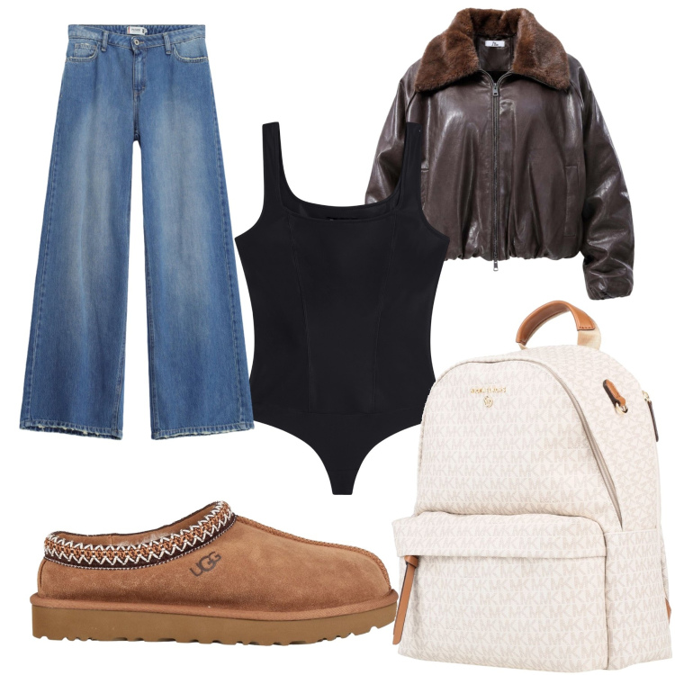 Outfit donna - Mordernitá. Stile Casual per Scuola/Università. Abbinamento con bomber, jeans dritti, top, stivaletti, zaini.
