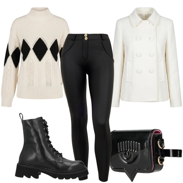 Outfit donna - Anfibi. Stile Trendy per Serata fuori. Abbinamento con pullovers, pantaloni skinny, blazer, marsupi, stivaletti.