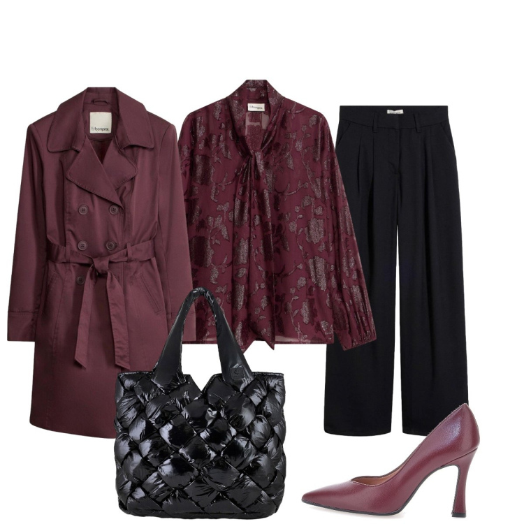 Outfit donna - Focus donna Curvy. Stile Chic per Serata fuori. Abbinamento con borse tote, décolleté, trench, bluse, pantaloni.