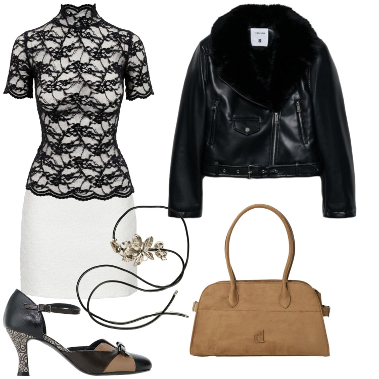 Outfit donna - Total look #2498423. Stile Glamour per Serata fuori. Abbinamento con top, minigonne, borse a spalla, décolleté, cinture, giacche.