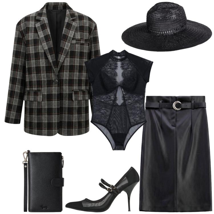 Outfit donna - Total look #2498445. Stile Sexy per Serata fuori. Abbinamento con portafogli, gonne longuette, body, blazer, décolleté, cappelli.