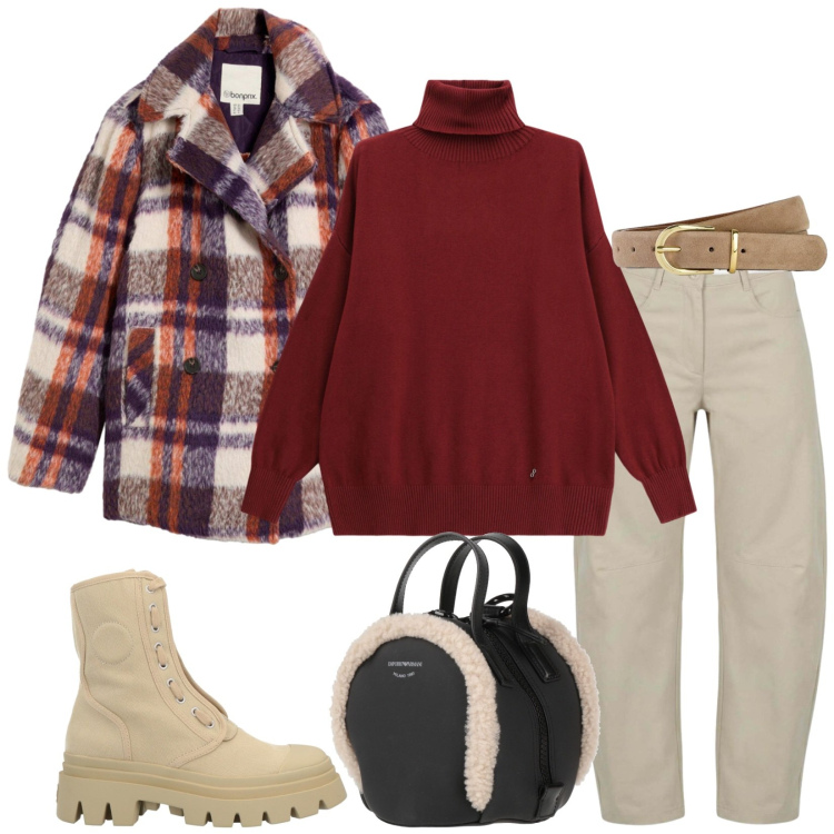 Outfit donna - Total look #2498479. Stile Casual per Tutti i giorni. Abbinamento con pantaloni, pullovers, zaini, stivaletti, blazer, cinture.
