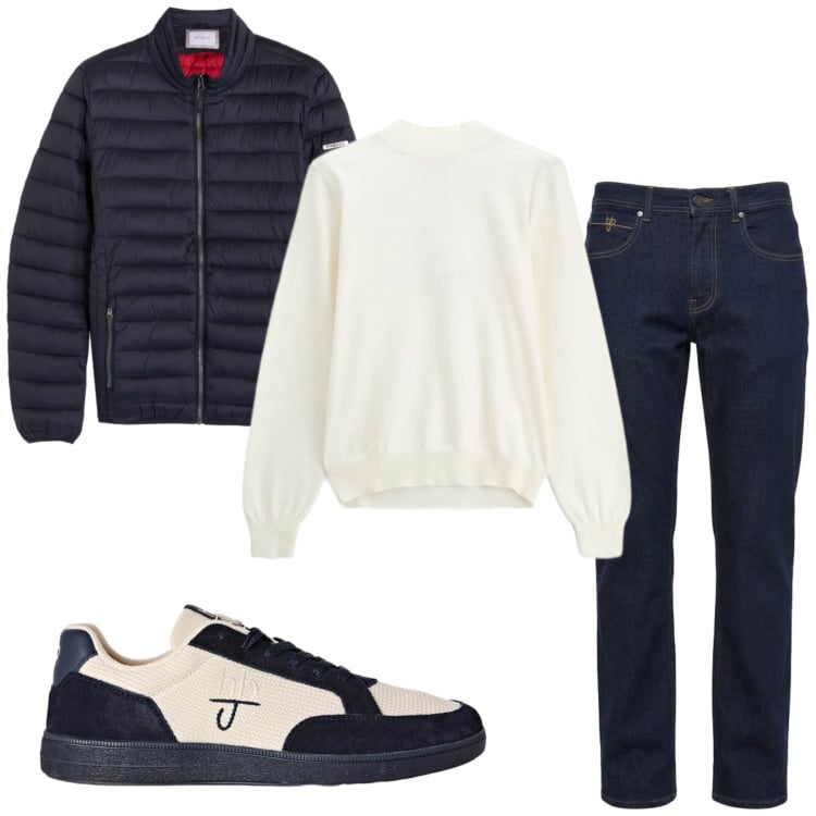 Outfit uomo - Total look #2498482. Stile Casual per Tutti i giorni. Abbinamento con jeans, sneakers, maglieria, piumini.