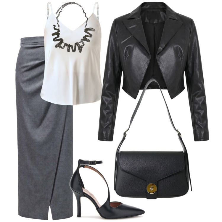 Outfit donna - Total look #2498489. Stile Chic per Serata fuori. Abbinamento con gonne lunghe, borse a spalla, ciondoli, top, blazer, décolleté.