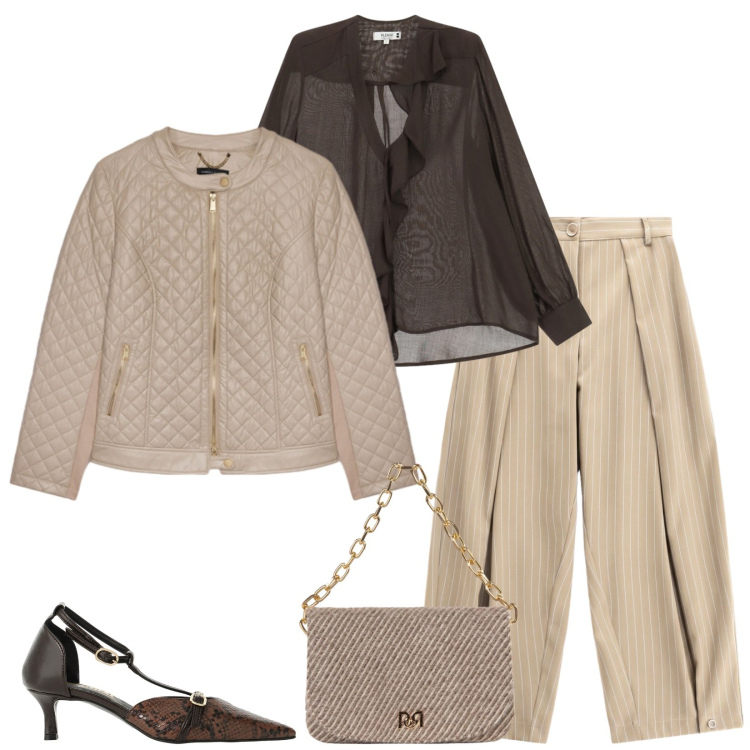 Outfit donna - Total look #2498494. Stile Chic per Serata fuori. Abbinamento con pantaloni a palazzo, décolleté, giacche, bluse, borse a spalla.