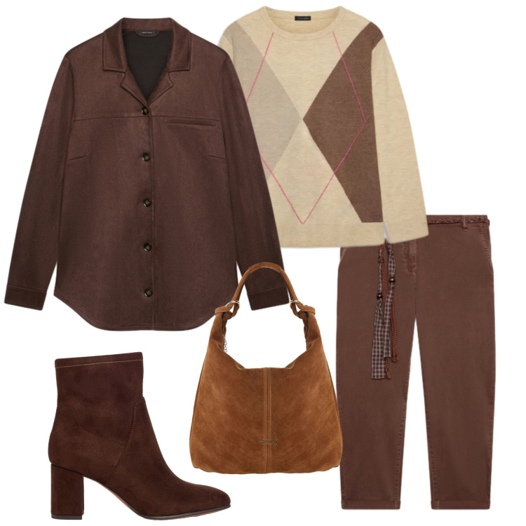 Outfit donna - Fiorella Rubino. Stile Urban per Ufficio. Abbinamento con borse a spalla, pantaloni chino, cappotti, maglieria, stivaletti.