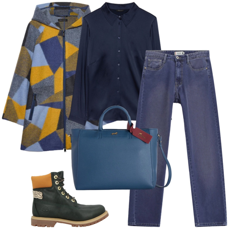 Outfit donna - Total look #2498557. Stile Casual chic per Tutti i giorni. Abbinamento con borse a mano, cappotti, camicie, jeans, stivaletti.