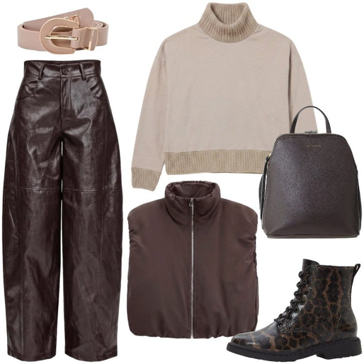 Outfit donna - Urban style. Stile Urban per Tutti i giorni. Abbinamento con pantaloni a palazzo, piumini, zaini, pullovers, cinture, stivaletti.