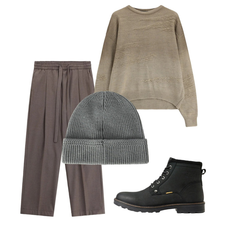 Outfit uomo - Ottobre. Stile Urban per Tutti i giorni. Abbinamento con berretti, maglieria, pantaloni, stivali e stivaletti.