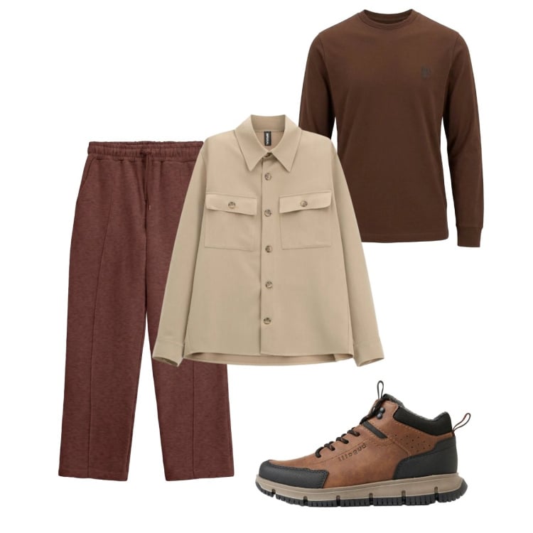 Outfit uomo - Ottobre. Stile Casual per Tutti i giorni. Abbinamento con t-shirt, pantaloni, cappotti, stivali e stivaletti.