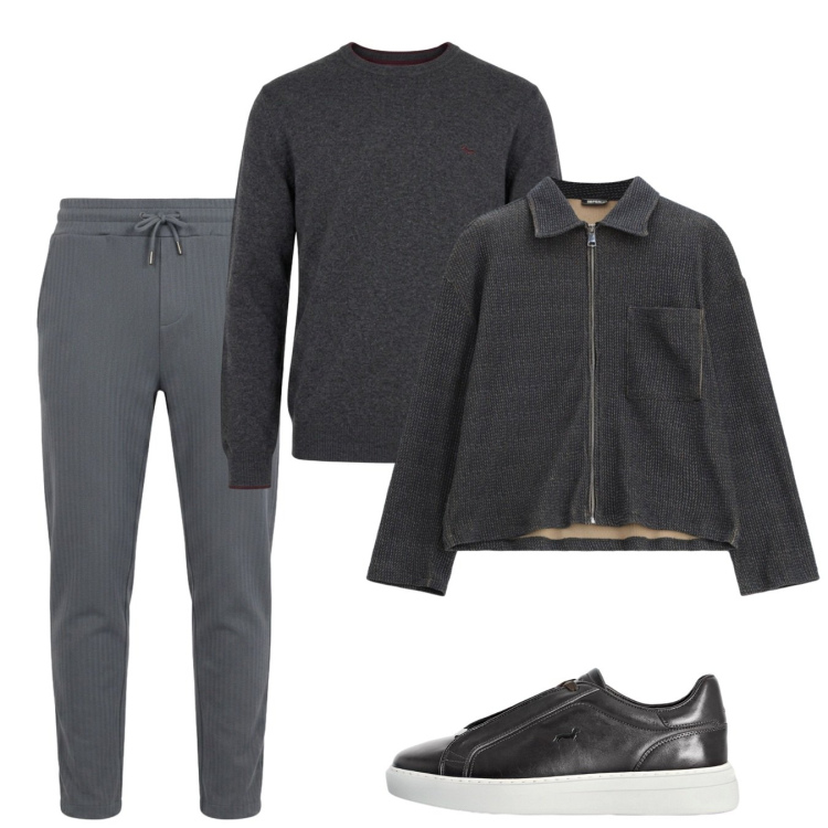 Outfit uomo - Ottobre grey. Stile Urban per Tutti i giorni. Abbinamento con maglieria, pantaloni, sneakers, cappotti.