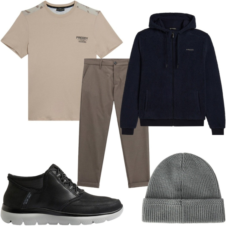 Outfit uomo - Total look #2498612. Stile Casual per Tutti i giorni. Abbinamento con berretti, pantaloni, felpe con cappuccio, t-shirt, sneakers.