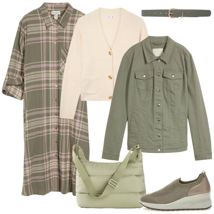 Outfit donna - Informale per l'aperitivo. Stile Casual chic per Tutti i giorni. Abbinamento con cardigans, cinture, scarpe stringate, vestiti chemisier, cappotti, borse a tracolla.