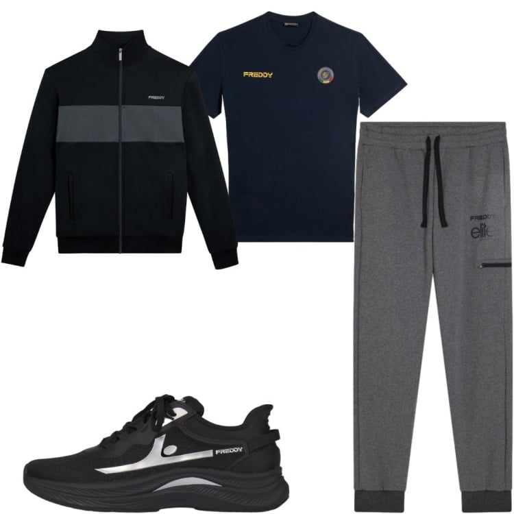 Outfit uomo - Total look #2498624. Stile Casual per Sport. Abbinamento con felpe, t-shirt sportive, sneakers, pantaloni sportivi.