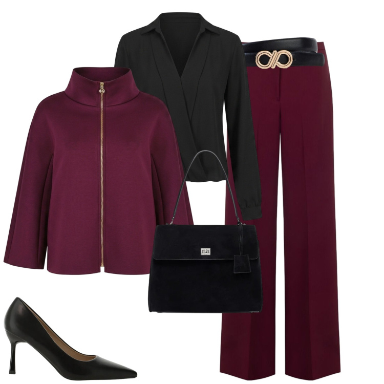 Outfit donna - Rinascimento. Stile Chic per Tutti i giorni. Abbinamento con décolleté, borse a mano, bluse, pantaloni a palazzo, cappotti, cinture.