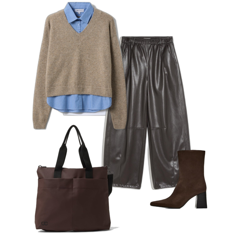 Outfit mujer - Casual chic #15148. Estilo Casual chic para Oficina. Combinación con pantalones, bolsos de mano, camisetas sin mangas, botines, capas.